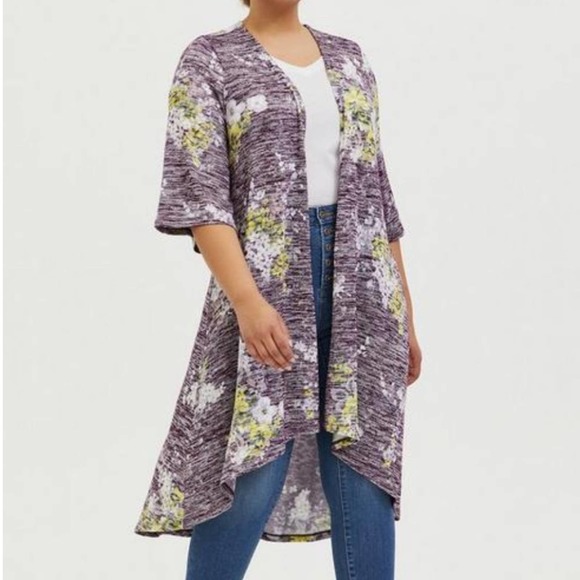 torrid Tops - Torrid Purple Floral Hacci Kimono Hi-Low Duster 2X NWT 12567861